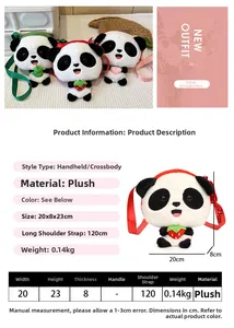 Detailed size specifications for the panda plush crossbody bag with 20x23x8cm dimensions