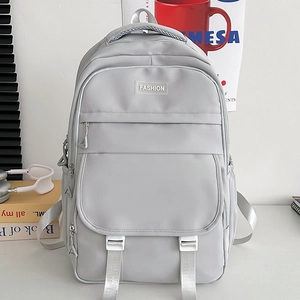 Sac à dos en nylon gris clair minimaliste avec étiquette FASHION pour l'école