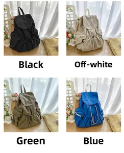 Modern nylon backpacks in black, beige, green and blue colors with drawstring closure