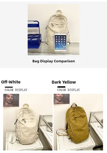 Detailed comparison of minimalist washed fabric backpacks in beige and dark yellow colors