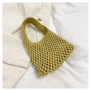 Summer New Design Woven Hollow Out Handbag Women Casual Crochet Mesh Shoulder Bag Boho Beach Vacation Tote Handheld Bag