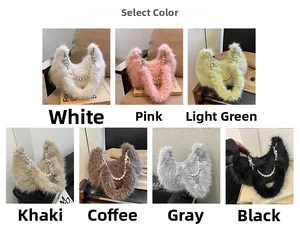 Détails de sacs bandoulière en peluche de sept couleurs avec chaînes perlées et métal