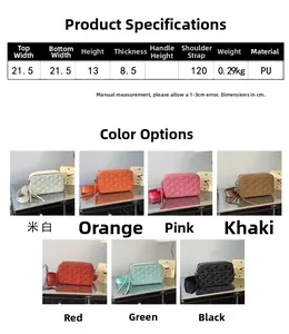 Specifiche dimensionali e opzioni di colore per la borsa a tracolla in pelle PU