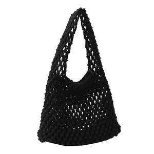 Sac fourre-tout d'été en maille noire tissée avec un design crochet à grande capacité
