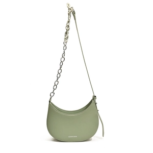 Sac demi-lune vert sauge avec chaîne à foulard floral et bandoulière réglable