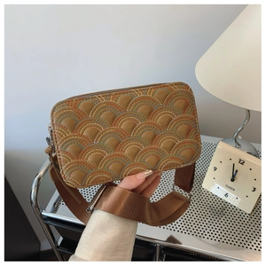 Borsa a Tracolla Trapuntata da Donna alla Moda con Ricamo Arcobaleno in Pelle PU con Tracolla Larga Semplice Borsa a Mano Quadrata Urbana