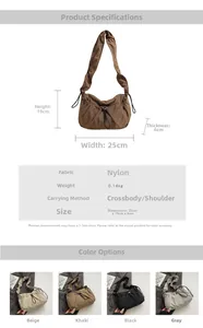 Tabella dimensioni borsa in nylon 25x19x6cm e panoramica delle quattro opzioni di colore