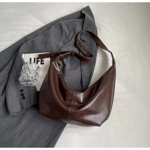 Minimalist dark brown PU leather Hobo shoulder bag with adjustable strap for women