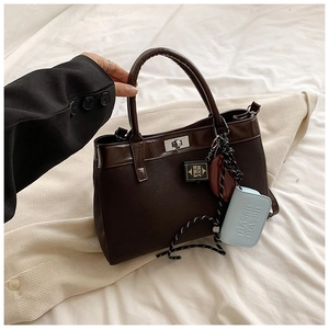Urban Minimalist Women PU Leather Shoulder Bag Fashion Patchwork Crossbody Bag With Decorative Charms Metal Lock Closure