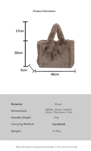 Spécifications détaillées des dimensions pour grand sac cabas marron en peluche et mesures