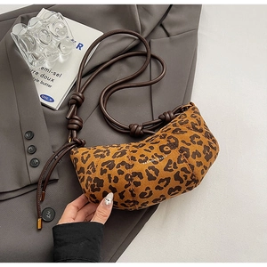 Sac à Épaule Demi-Lune en Daim pour Femme Imprimé Léopard Bandoulière à Nœuds Sac Bandoulière Croissant pour Quotidien