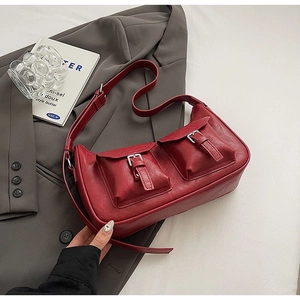 Vintage PU-Leder Umhängetasche Für Damen Utility Multi-Pocket Schultertasche Mit Verstellbarem Gurt Mode Alltagstasche