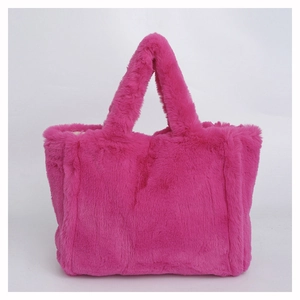 Sac fourre-tout minimaliste en fausse fourrure rose avec poignées intégrées pour femme