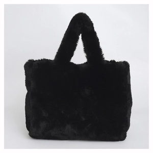 Sac à main minimaliste en peluche noire pour femmes avec texture douce en fausse fourrure