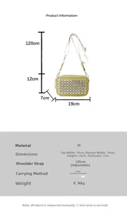 Detailed size specifications and material view of light green PU leather crossbody bag