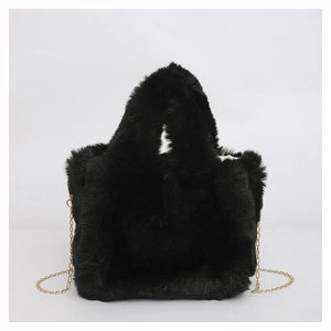 Women Minimalist Plush Shoulder Bag Artificial Fur Crossbody Handbag With Gold Chain Strap Soft Winter Satchel Bag For Ladies
