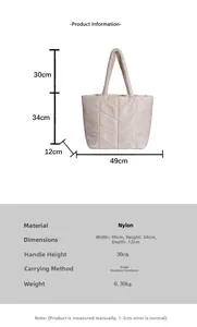 Size chart for summer nylon tote bag showing dimensions width 49cm and height 34cm