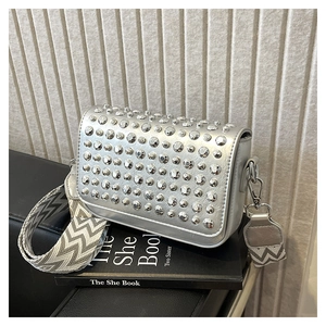 Summer New Trendy PU Leather Rivet Crossbody Bag For Women Daily Fashion Small Square Shoulder Bag With Wide Strap
