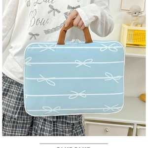 Women Laptop Sleeve Handbag Cute Bow Print Composite Fabric Protective Notebook Carrying Case For School Office Travel Handbag