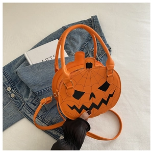 Fashionable pumpkin-shaped PU leather crossbody bag in vibrant orange for Halloween style