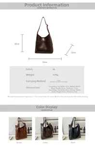 Detailed size chart and multi-color view of stylish PU leather crossbody handbags