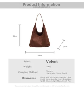 Detailed size specifications for large and small brown suede minimalist tote bags