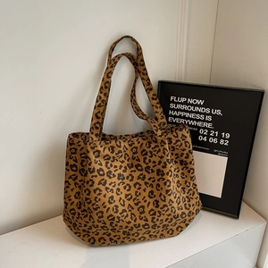 Sac fourre-tout élégant en toile à imprimé léopard avec doubles poignées pour femme