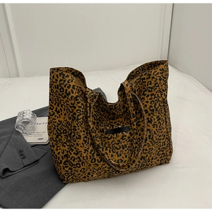 Sac Cabas en Toile Imprimé Léopard Grande Capacité pour Femmes Mode Sac à Épaule Minimaliste Urbain Sac à Main Décontracté Navettage