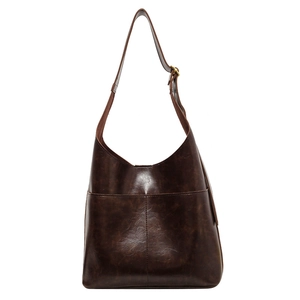 Classic dark brown PU leather hobo crossbody bag with adjustable strap and front pockets