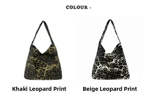 Comparaison de sacs cabas en sergé léopard kaki et beige avec larges bretelles