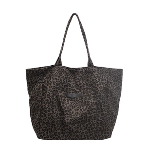 Sac fourre-tout en toile à motif léopard avec poche avant et longues anses pour femme