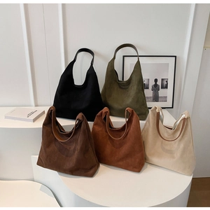 Detailed collection of minimalist suede tote bags in five versatile autumn colors