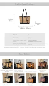 Detailed size chart and multi-color view of minimalist PU leather autumn tote bag