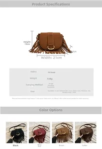 Dimensions détaillées pour le sac à bandoulière en daim PU marron de style bohème
