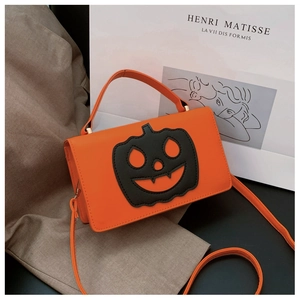 Chic orange PU leather Jack-O'-Lantern Halloween handbag with adjustable strap