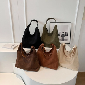 Minimalist large capacity faux suede tote bags for women in five assorted vintage colors
