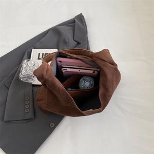 Retro brown suede tote bag with large capacity for laptop and daily essentials