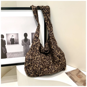 Leopard Print Cotton Shoulder Bag Large Capacity Hobo Tote Bag For Women Urban Minimalist Casual Daily Fashion Handbag