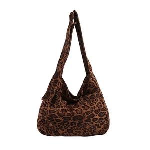 Large leopard print canvas hobo bag for women with adjustable metal strap buckle