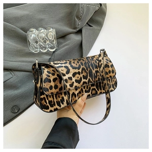 Fashion Leopard Print PU Leather Shoulder Bag For Women Houndstooth Underarm Baguette Bag Simple Daily Crossbody Bag