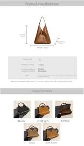 Detailed chart showing PU Hobo bag dimensions, 0.59kg weight, and five available colors