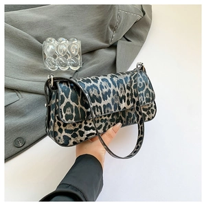 Chic leopard print PU leather shoulder bag for women in stylish black and grey tones