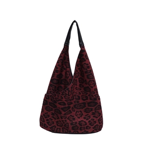 Sac fourre-tout tendance à motif léopard rouge foncé et noir avec anses en cuir