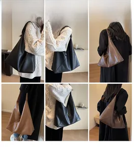 Detailed side and back view of minimalist leather tote bag in three versatile colors
