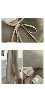 Vue détaillée du sac cabas en daim avec fermoir magnétique et décor de nœud
