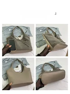 Vues détaillées sous quatre angles d'un sac cabas en patchwork mat avec un nœud