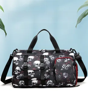 Détails du sac de voyage grand format à imprimé tête de mort et rose avec bandoulière
