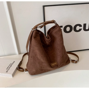 Minimalist dark brown suede tote bag with a vintage aesthetic for women's autumn fashion