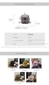 Guide des tailles du sac à dos en toile avec dimensions et variantes de couleur