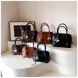 Women PU Leather Shoulder Bag Contrast Stitching Baseball Charm Top Handle Satchel Urban Simple Handbag For Daily Commute
